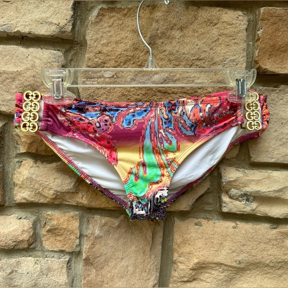 TARA GRINNA Multicolor Hipster Bikini bottom Swirled colors design USA made Sz 6